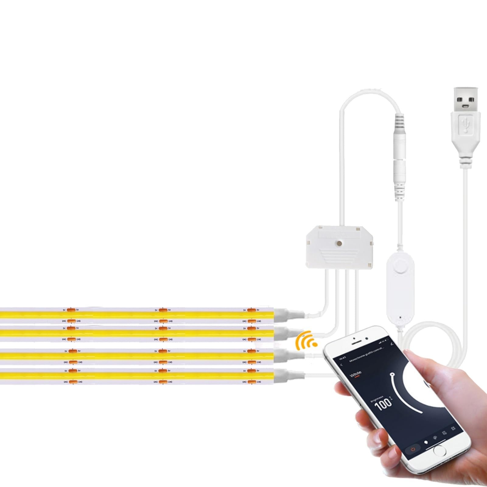 Striscia LED Smart Life APP Controllo dimmerabile 5V USB 320LED Armadio da cucina a parete con luce lineare(White,4 Strip with Wifi,3m)