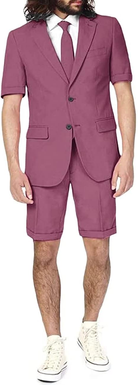 Men's Casual 2 Piece Summer Short Sleeve Suit Shorts Suit Beach Wedding Men's Suit Set