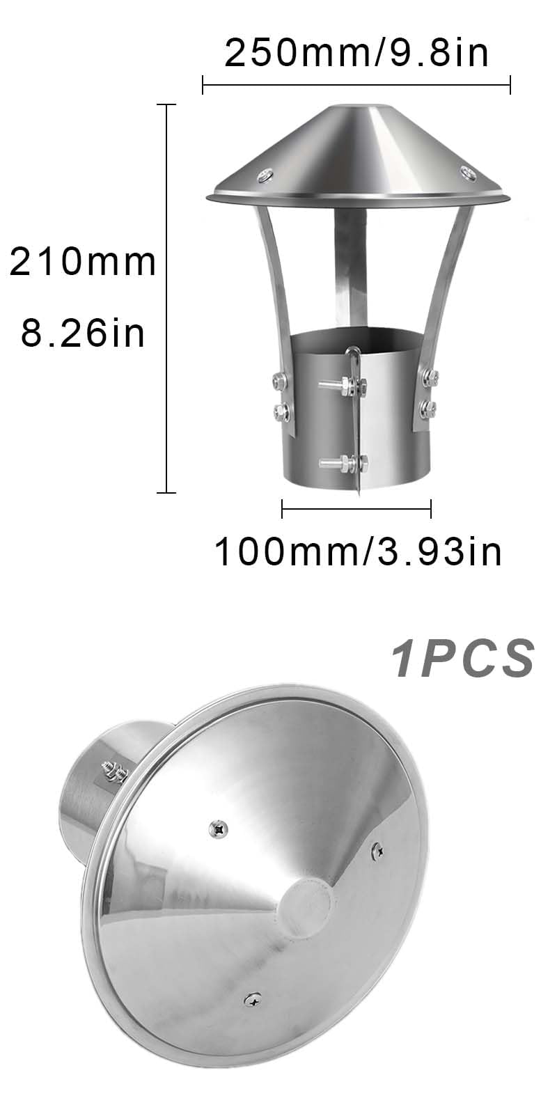 Cubierta de chimenea, 75 mm Tapa de lluvia de acero inoxidable, Cubierta para la lluvia de acero inoxidable, Cubierta para chimenea de acero inoxidable, conducto de escape, ventilación del techo