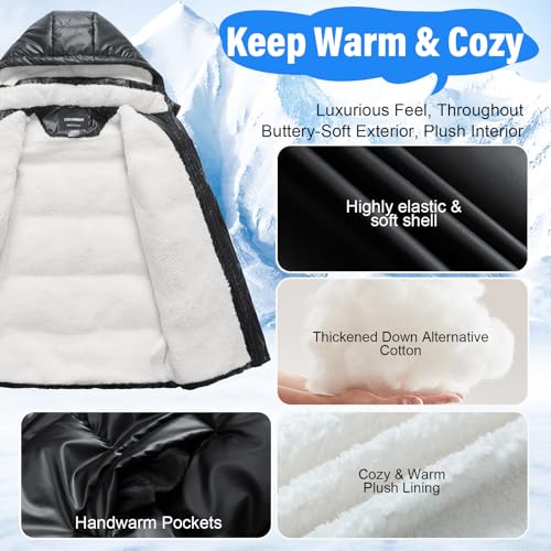 Image of Boys Winter Puffer Jacket Waterproof Hooded Parka Coat with Faux Fur Lining Warm Insulated Outdoor Jacket for Kids