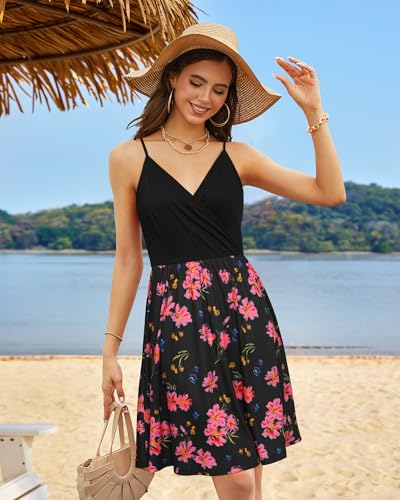 Image of STYLEWORD Womens Sundress Summer Floral Wrap V Neck Backless A-Line Casual Beach Midi Dress