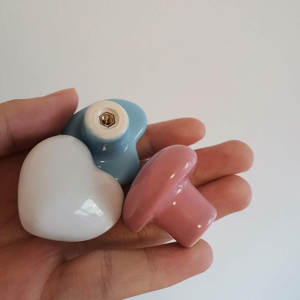 6pcs Love Pink Knobs Heart Knob Ceramic Knobs Cute Pulls Lovely Handles for Kids Children's Drawer Cabinet Door Cupboard DIY with 2 Kinds Screws (Pink)