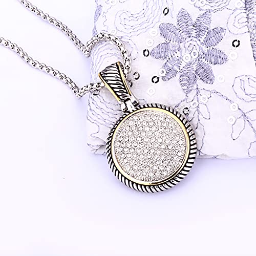 UNY JEWEL Jewelry Make a Statement With Our Two Tone Twisted Cable Wire Round Circle Enhancer Pendant Featuring Pave Rhinestone 2mm Box Chain 45cm + 5cm Extension3