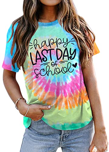 Last Day of School Shirt for Teachers Women Teacher Life T-Shirt School Graduation Tee Appreciation Gift Shirt Top Colorful