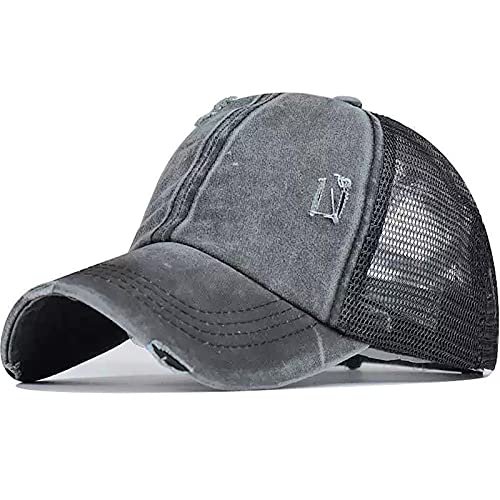 Dinghui Casquette de baseball pour femme en forme de queue de cheval - Unisexe - Style vintage - Réglable - Pour sports de plein air - Pour homme, gris, taille unique Cover