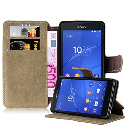 Cadorabo Case Compatible with Sony Xperia Z3 Compact Faux Leather Flip Foldable Magnetic [Stand Function] [Card Slots] Case for Sony Xperia Z3 Compact Brown