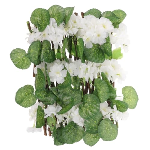 SEWACC Artificial White Privacy Fence Trellis Artificial Flowers, Expandable Lattice Panels for Balcony and Outdoor Garden Screening, Decorative Privacy Screen