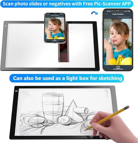 Image of Slide Viewer Light Box A4, Ultra-Thin LED Light Pad for Film Negatives & Slides, 3-Level Adjustable Brightness Slide Scanner Light Table for Old Photos Viewing & Digitizing, USB Powered