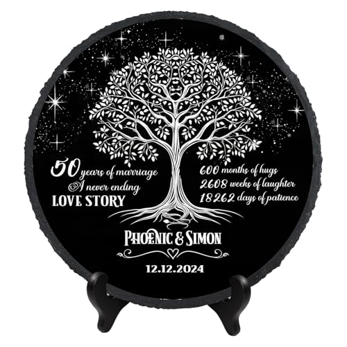 DIGIKAZZ Personalized 50th Wedding Stone for Couple, Custom Garden Stone for Him Her, 50th Anniversary Marriage Gifts for Parents on Christmas (50th Anniversary)