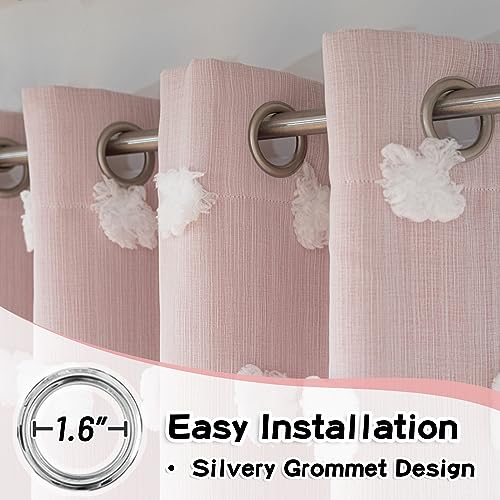 Image of MYSKY HOME Light Blocking Pink Curtains White Sheer Pom Pom Kids Room Decor Drapes for Living Room 95 Inches Long Double Layer Curtains for Sliding Door Grommet Window Panels Set of 2 52 inch x 95 inch