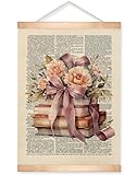 HEYJEEPER Vintage Book Floral Wall Art, Romantic Books Stack with Flowers Poster,Cottagecore Bookish Aesthetic Artwork Wall Hanging Decor for Bedroom, Library, Living Room, Gift for Book Lovers 14x18inch (BookFloral)
