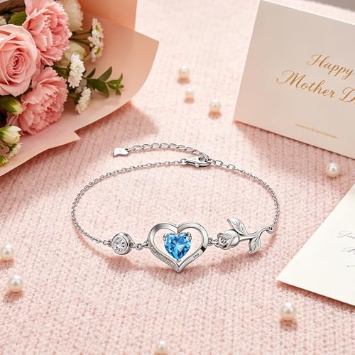 Image of 1CT Rose Heart Bracelet Moissanite Lab-Grown Sapphire Ruby Emerald&More 18K White Rose Gold Plated Anniversary Birthday Gift for Wife Girlfriend Mom Daughter Mothers Day Gift for Mom