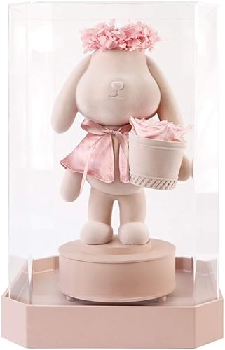 BAUBUY Rosa preservada - Caja de regalo de flores preservadas de confesión, conejo, caja de música preservada, rosa real, esposa, novia, día de San