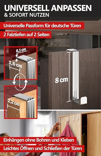 4smile Türhaken zum Einhängen, 4er Set aus Edelstahl - Kleiderhaken für Tür oder Schrank, flexible Haken zum Einhängen - Universelle Türgarderobe, robuste Türhakenleiste