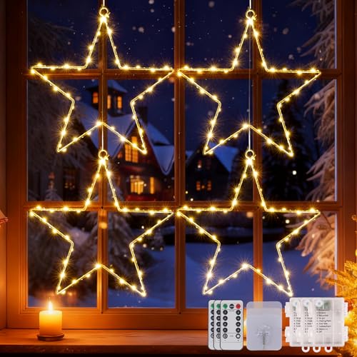 CMYK LED Weihnachtsstern Fensterlichter mit 4 Pack 40 warmweiße LED...