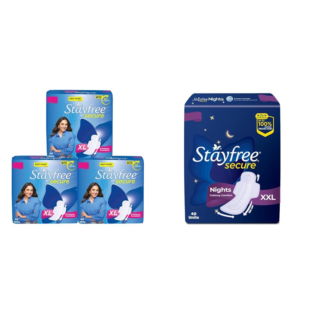 Stayfree Secure xl | Combo packs 120 Pads | Cottony Soft Sanitary Pads for Women | with Leak Lock Technology | Odour Control | Absorbs upto 100% Fluid | Up to 12 Hours of Protection | & Secure Nights-image-33