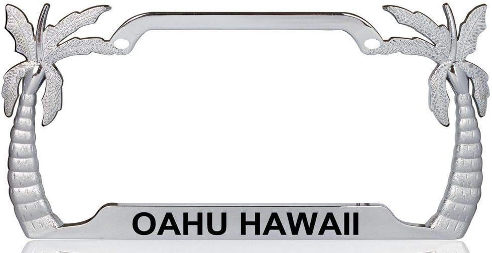 OAHU Hawaii Palm Tree Design Quality Chrome Metal Car SUV Truck License Plate Frame z73