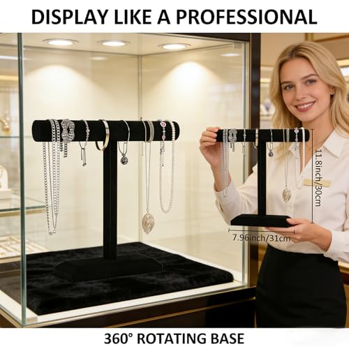 Image of Barelove Jewelry Stand Display 1 Tier, Black Velvet T-Bar Bracelet Watch Bangle Necklace Holder for Organization Showcase or Store Display