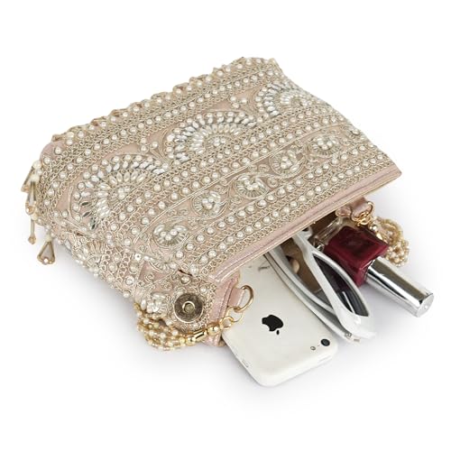 Image of Nevis Stylish Embroidery Unique Design Traditional Wedding Party Handheld Potli Bag For Women (PINK)