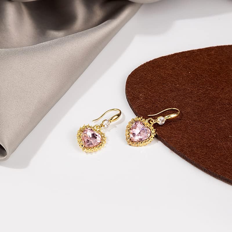Pink Heart Shaped Dangle Drop Earrings Cubic Zirconia Drop Earring Trendy Jewelry Gifts for Women Girls Valentine's Day