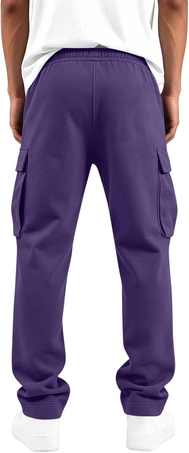 Mens Pants Straight Leg Elastic Waist Drawstring Cargo Trousers