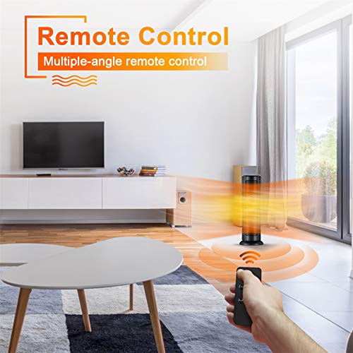 Space Heater for Indoor - 1500W Electric Ceramic Tower Heater w/. Remote Control, 8H Timer, Adjustable Thermostat, Tip-Over & Overheat Protection, Oscillating Quiet Heater for Office Home Indoor