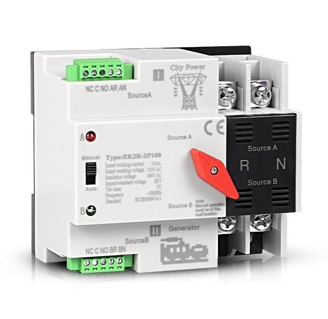 Interruttore solare fotovoltaico Selettori elettrici a trasferimento automatico monofase ATS 110V su guida DIN a doppia alimentazione Ininterrotto 2P 63A, 100A, 125A Interruttore automatico di blocco(