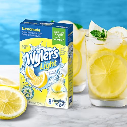 Image of Wyler's Light Singles To Go Powder Packets, Water Drink Mix, Lemonade, 12 Boxes, 8 Servings per Box, 96 Total Servings
