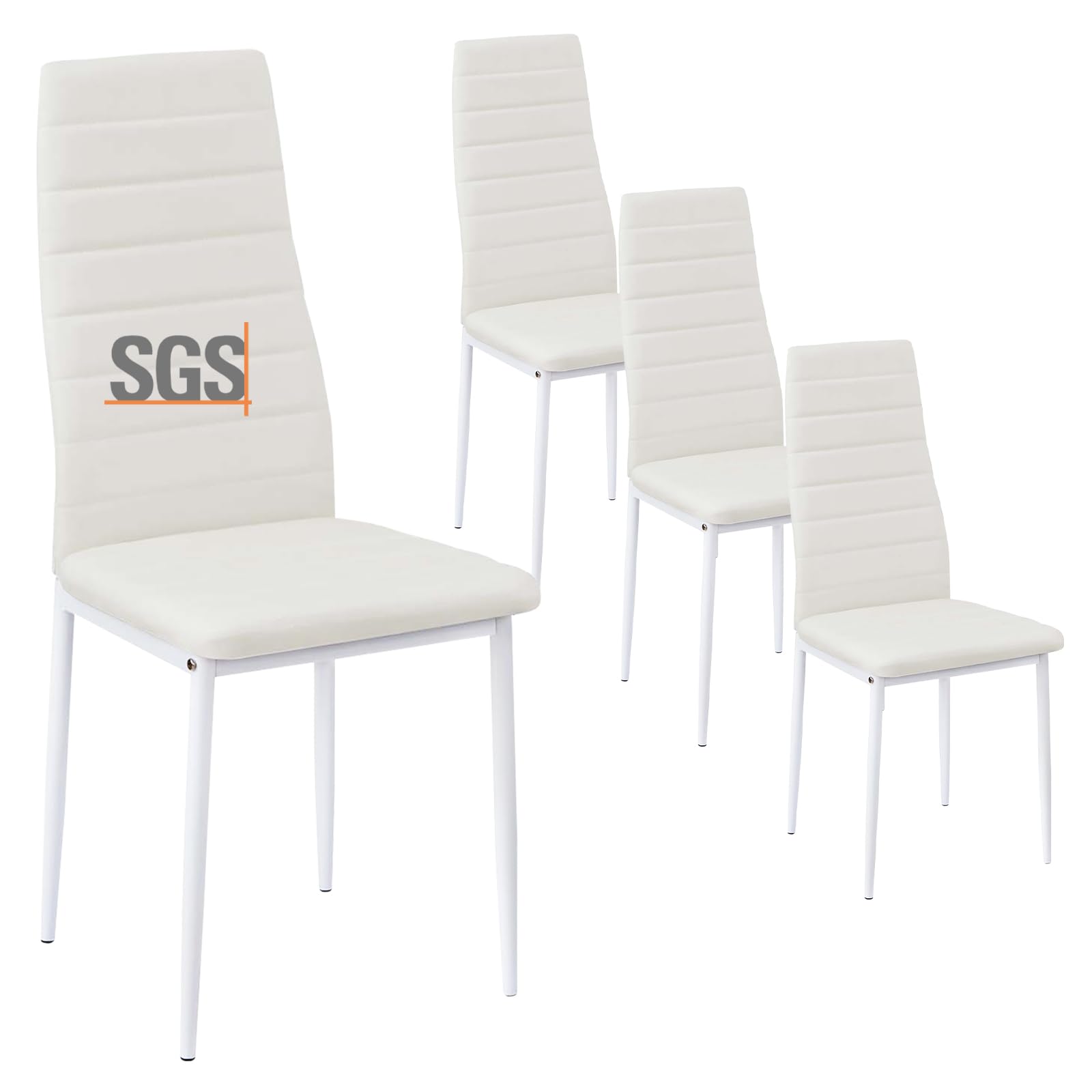 buybyroom Sillas de Comedor Juego de 4 Sillas de Metal para Cocina, Silla de Mesa de Comedor Asiento Cómodo y Tapizado, Blanco