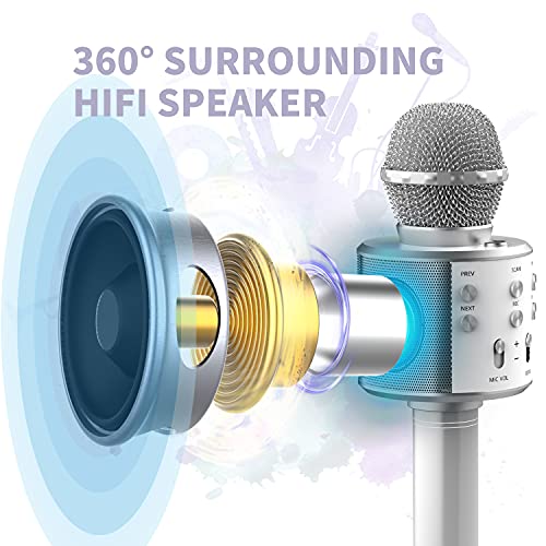 huxspoo Microfone de karaokê Bluetooth sem fio, máquina de karaokê recarregável para crianças, alto-