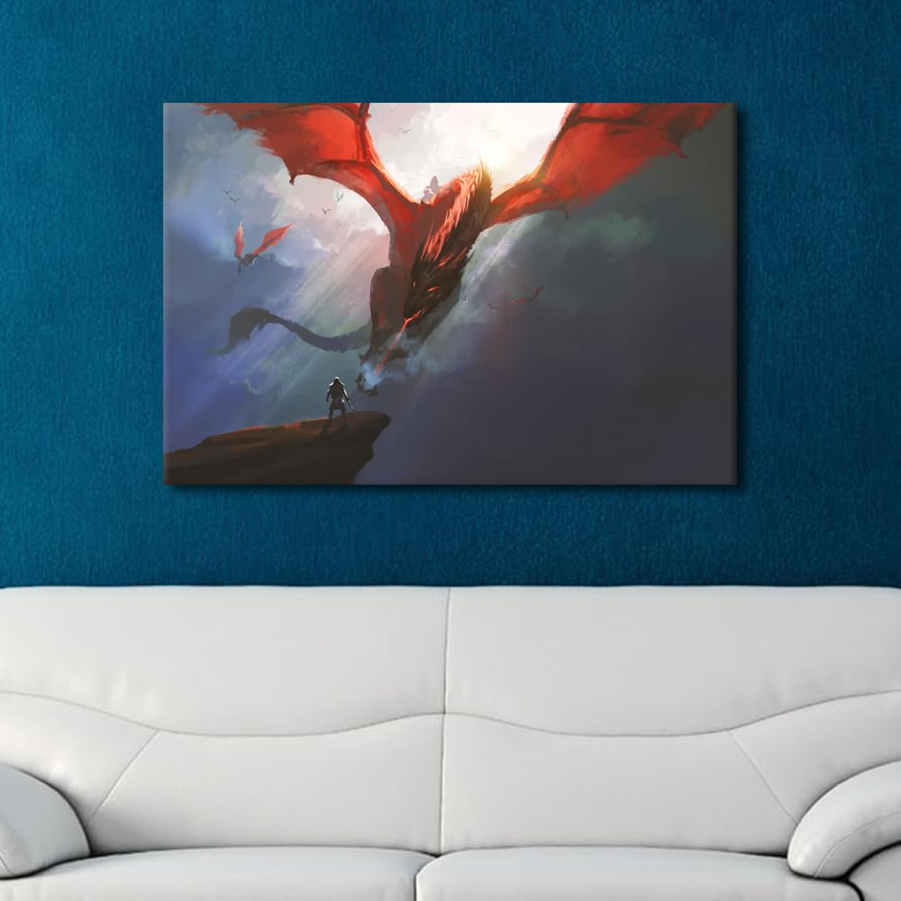 TISHIRON Office Wall Art Dragon Art Prints Wall Pictures Modern Canvas Frame Paintings for Wall Decorations Dragon Wall Art Canvas Artwork Wall Decor Canvas Wall Art Ready to Hang, 60x90cm
