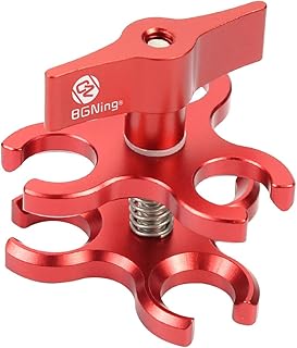 BGNing Diving Light Arm Clip, Three-Hole Underwater Ball Clamp, Diving Light Arm Ball Head Mount Adapter for DSLR Sports Action Video Camera (Red)