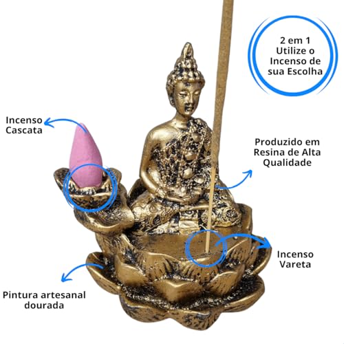 Incensário cascata e vareta buda na flor de lotús backflow fumaça invertida