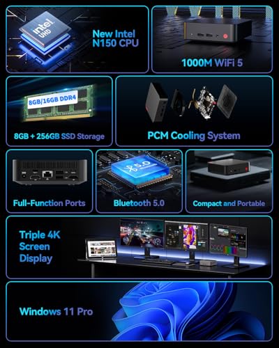 Mini PC NewBox B01 Alder Lake N150 3.6GHz 8GB DDR4 RAM 256GB PCIe SSD Triple 4K Display Win 11 Pro HDMI×2+USB×4+Type-C×2 WiFi 5 & BT 5.0 Portatile Desktop Mini Computer per Ufficio/Giochi - PC Desktop - Immagine 1
