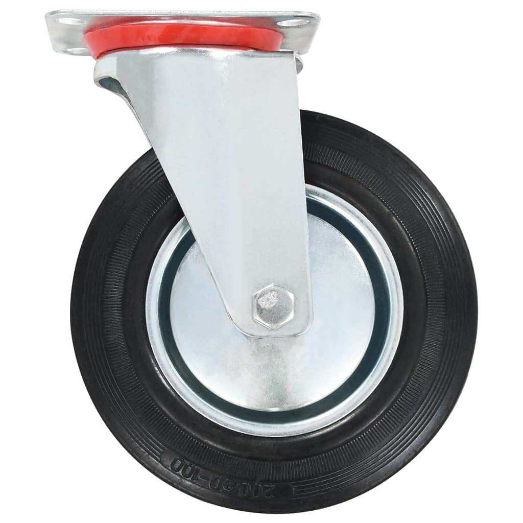 4 Lenkrollen 200 mm aus Gummi mit Doppelbremsen, 2 Schwerlastrollen und 2 Lenkrollen mit Bremse, 180 kg Tragkraft pro Rolle, rostfreier Zinkrahmen