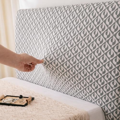 Image of HOMETHREADS Stretchable Lycra /Velvet Headboard Cover | Soft, Dust-Proof & Wrinkle-Resistant Bed Back Protector | Fits Leather, Wooden & Fabric Bedsides | for 6ft to 6.5ft Beds (Grey, 178x65Cm)