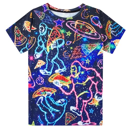 Boys T Shirts Neon Glow in The Dark Shirt Size 8 9 Big Kids Boy Graphic Tees Tops Short Sleeve Funny Space Galaxy Animal Summer Wacky Tacky Clothes for Boys 8 9 Years Old Glow Party Outfit
