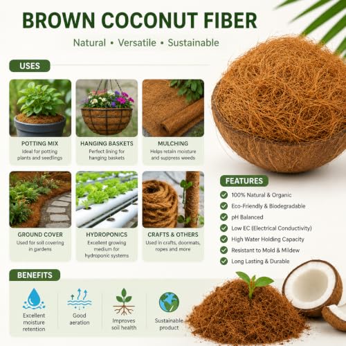Image of Myla Organics (500 GRAM) Natural Coconut Fiber (Coco Fibre) for Plants & Bird Nest | Coir Fiber for Gardening & Bird Nesting Material | Organic, Chemical-Free, Eco-Friendly- (Pack of 500 gram)