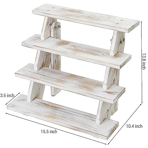 Mygift 4-Tier Display Stand - Whitewashed Wood Collectible Stair Shelf Retail Riser, Cupcake Dessert Stand #TOP3