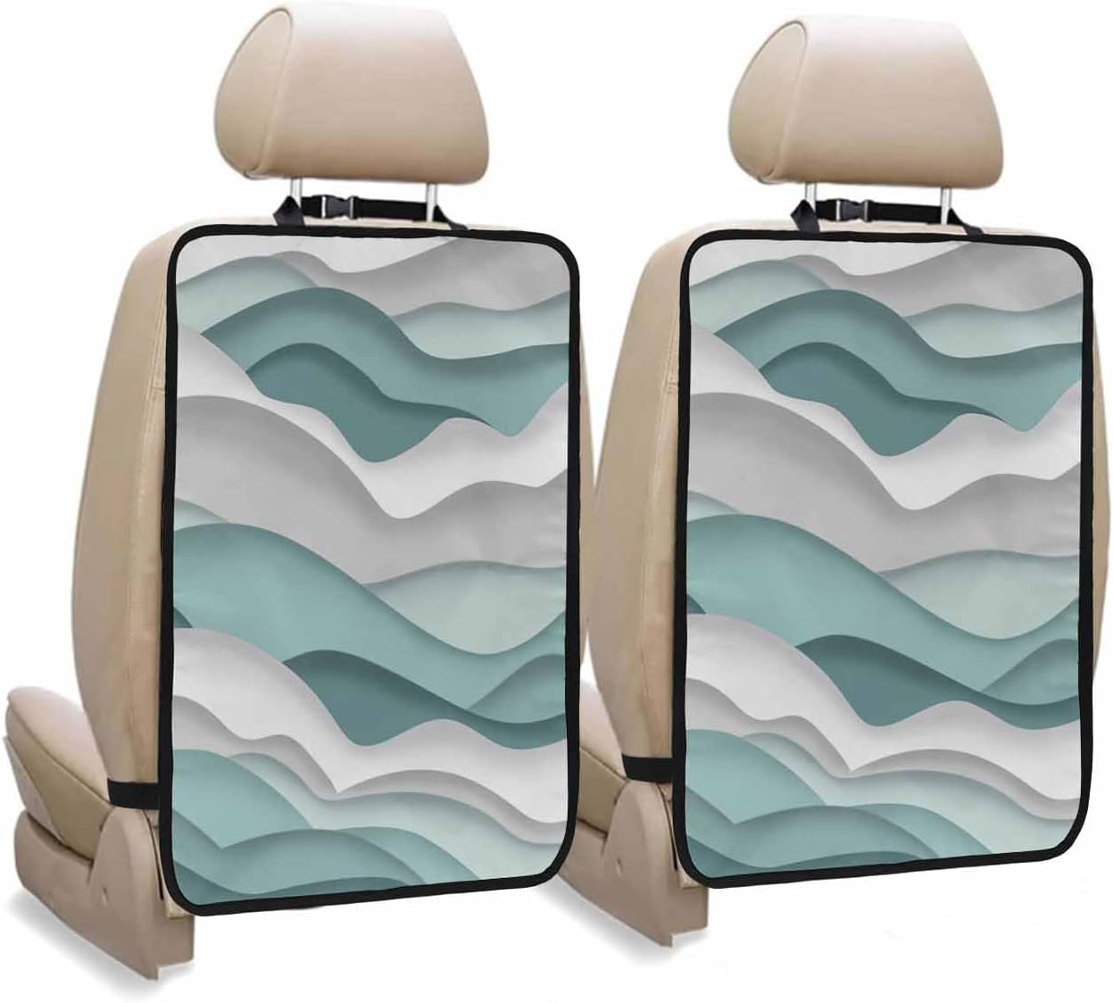 Car Seat Protector, 2 Pack Kick Mats Back Seat Protector Gradient Ocean Waves Teal Turquoise Gradient Waves Waterproof Backseat Cover for Kids Universal Fit Automotive Interior Protectors