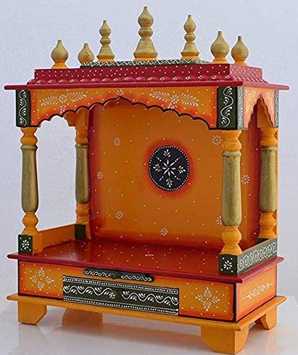 Temple de maison à LED Royal Kurta Devyom en bois - Autel de prière hindou