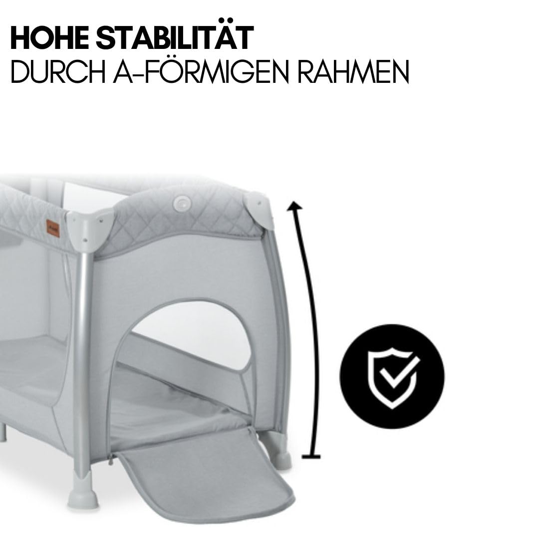 hauck Reisebett Play N Relax Center mit Wickelauflage, höhenverstellbar und seitlichem Einstieg - Quilted Grey