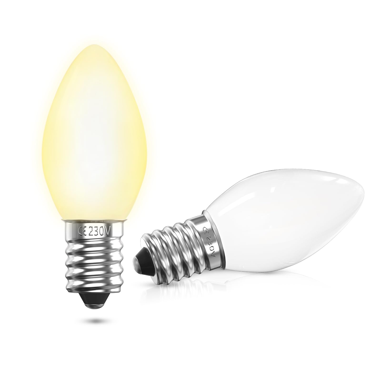 1W C7 E14 LED Night Light Bulbs,SES Small Screw Edison E14 Warm White 2700K Candle Bulbs, Mini E14 Vintage Bulbs 220V for Night Light, Refrigerator, Sewing Machine (2-Pack, Non-dimmable)