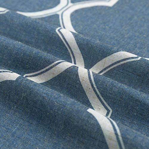 Jinchan Curtains Blue Linen Living Room Drapes Light Filtering Moroccan Tile Print Window Treatment For Bedroom Curtain Flax Textured Geometry Lattice Grommet Dining Room 63 Inch Length 2 Panels #TOP6