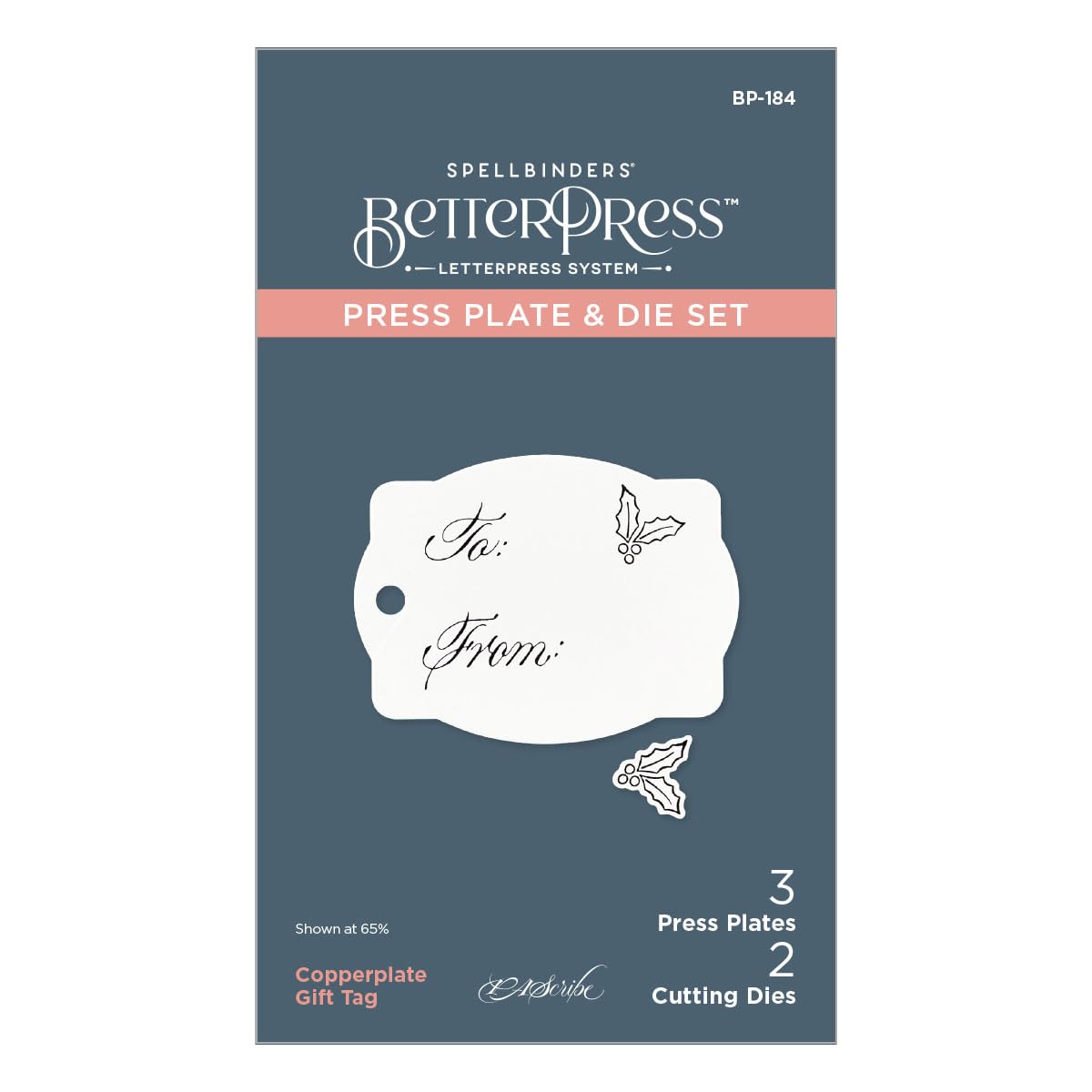 Spellbinders BP-184 Copperplate Gift Tag Press Plate & Die Set from the Copperplate Holiday Sentiments Collection by Paul Antonio