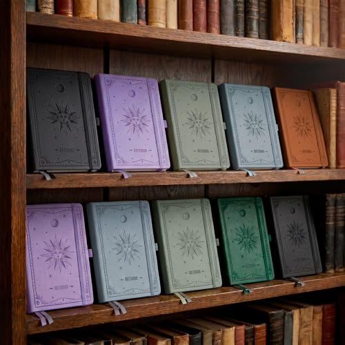 Image of EMSHOI Lined Journal Notebook, 192 Numbered Pages, A5 Size (5.7'' x 8.3'') | Leather Hardcover, 100 GSM Thick Paper, for Women & Men, Journaling, Writing, Work & Office, Sun Debossed (Brown)