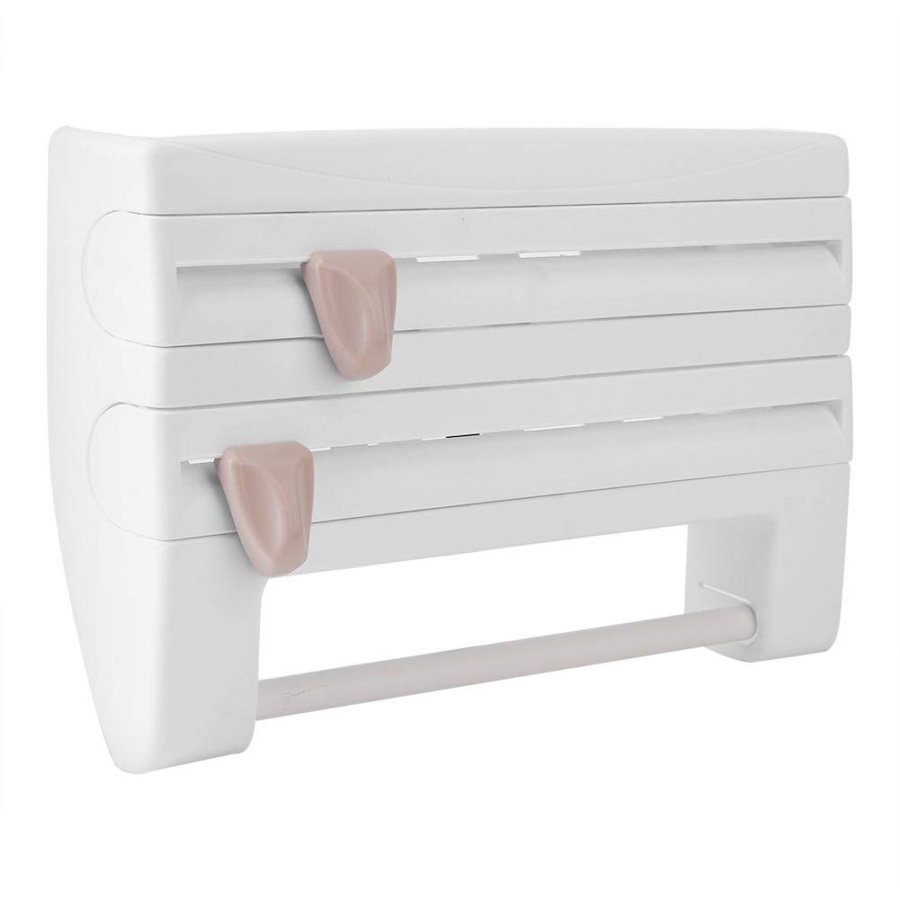 Dispensador de Film y Papel de Aluminio con Cortador - Soporte de Pared para Rollos de Cocina, Organizador rellenable, Blanco