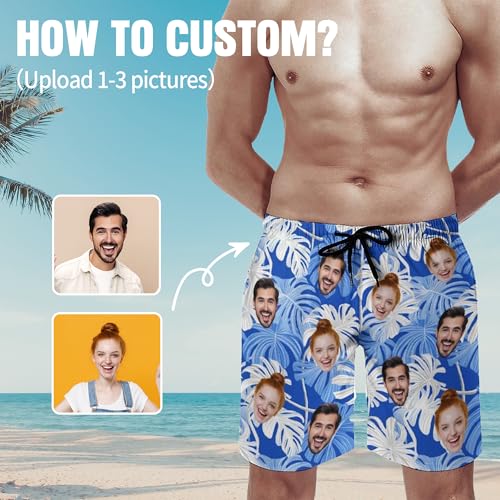 Custom Mens Swim Trunks with Face Personalized Funny Hawaiian Board Shorts with Photo Summer Swimwear Gifts for Men2