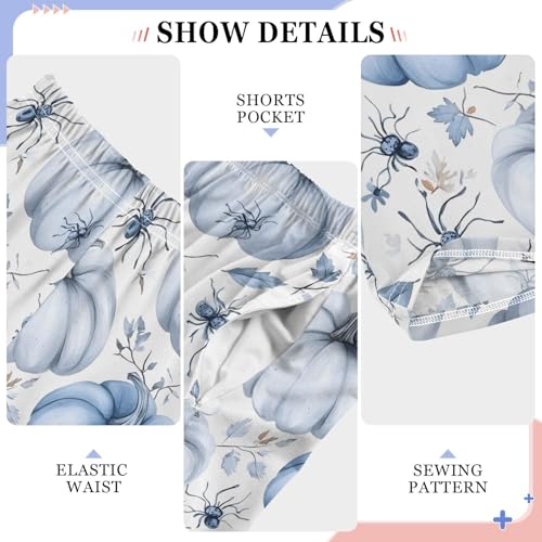 Pajama Pants Watercolor Blue Pumpkin Spiders PJ Bottoms Sleepwear Lounge Sleep Pant with Pockets4