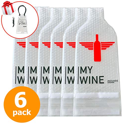 6 Pack Reusable Wine Bags for Suitcase Transparent - Wine Sleeve for Travel